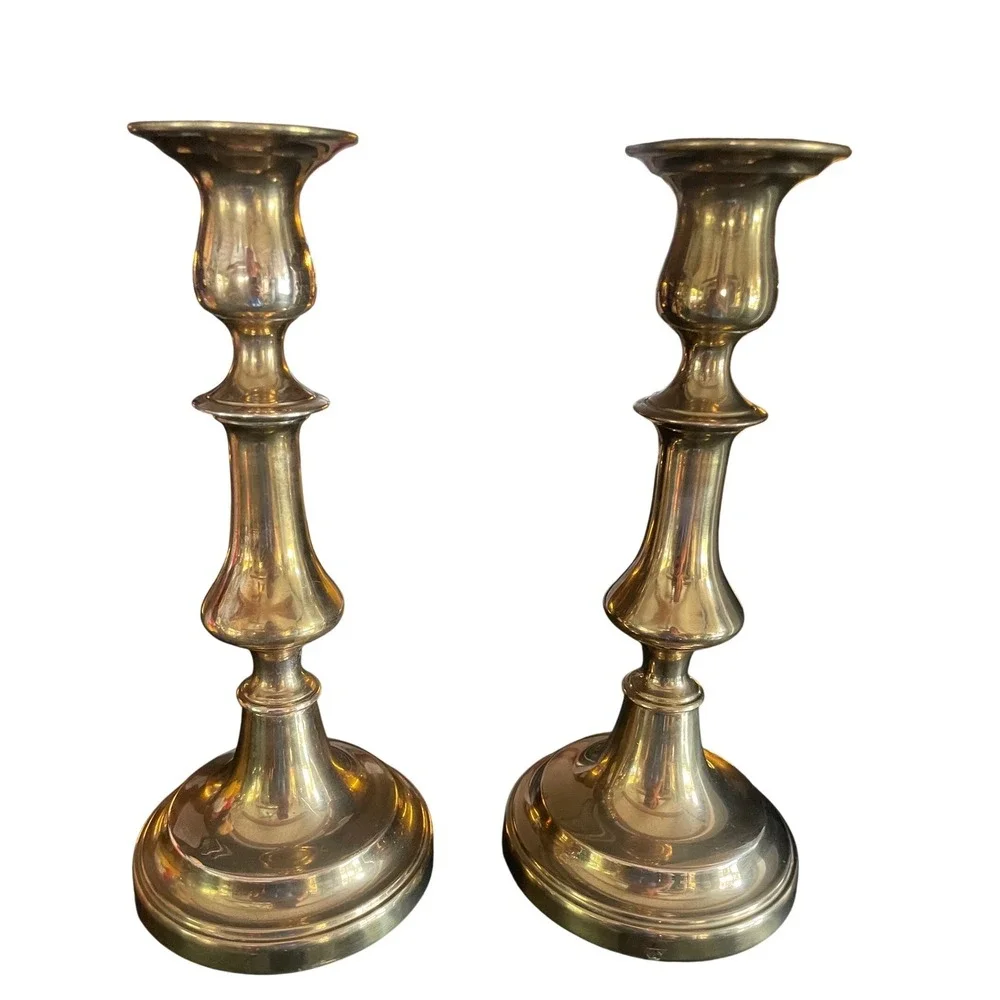 Vintage Solid Brass Candlestick Holders Pair 10